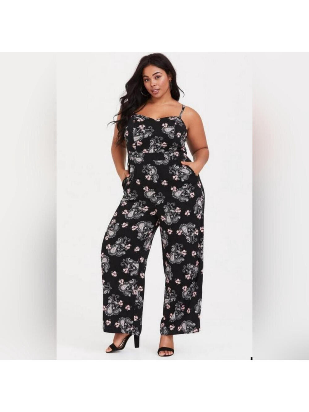 Torrid Black Paisley Floral Wide Leg Jumpsuit Boho Chic Festival Plus Size